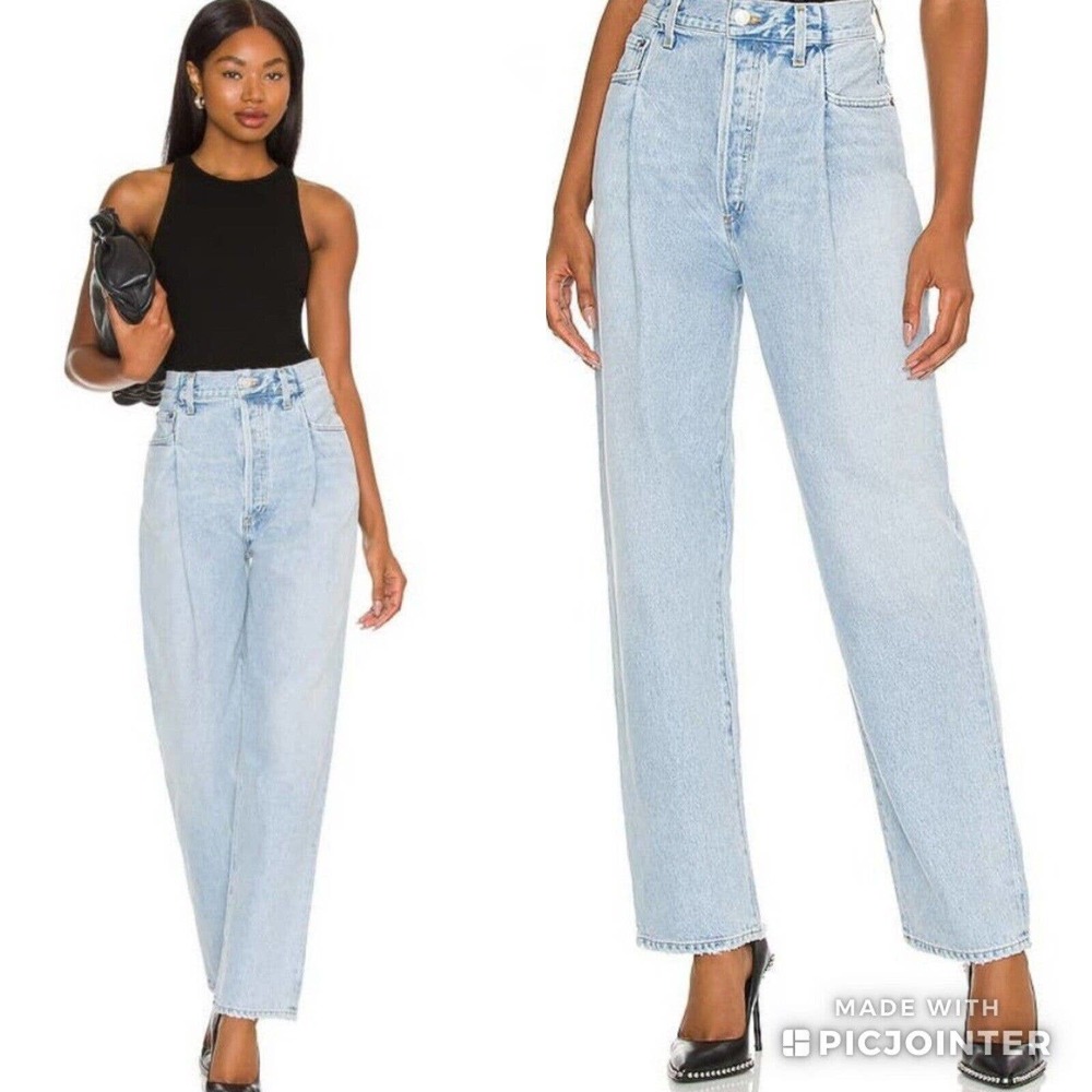 AGOLDE Fold Waistband High Rise Button Fly Mom Jeans